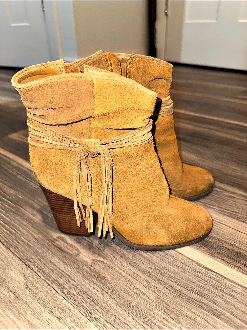 Jessica Simpson Fringe Wedge Boots in Brown